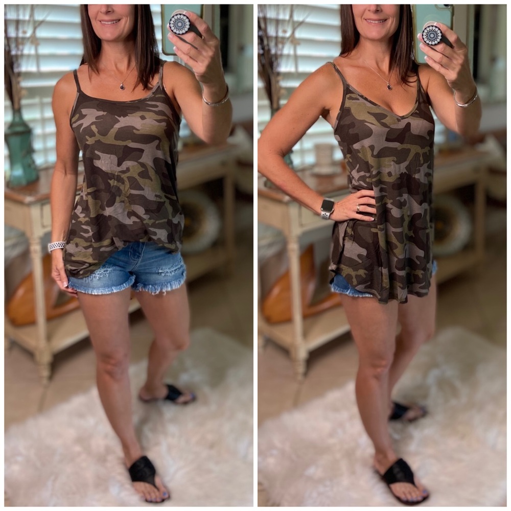 Reversible Camouflage Scoop V-Neck Tank Green 2321 - Picture 2 of 15